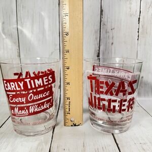 Set of 2 Early Times Hi Ball Glasses Texas Jigger‎ Kentucky Bourbon Cocktail